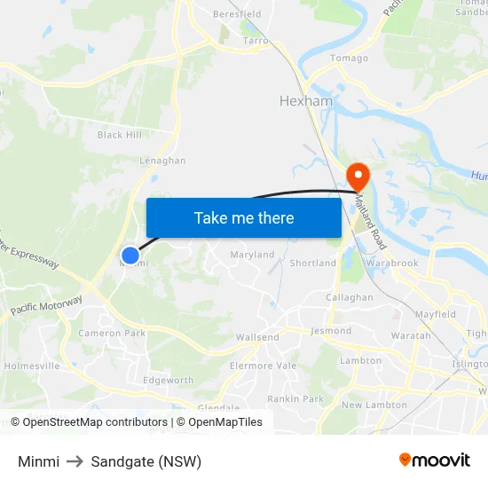 Minmi to Sandgate (NSW) map