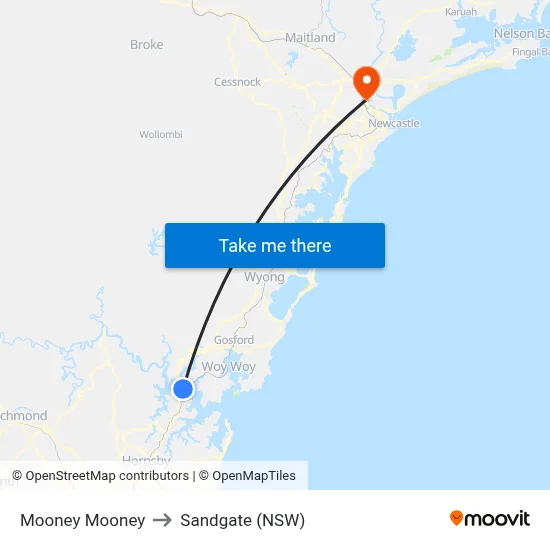 Mooney Mooney to Sandgate (NSW) map