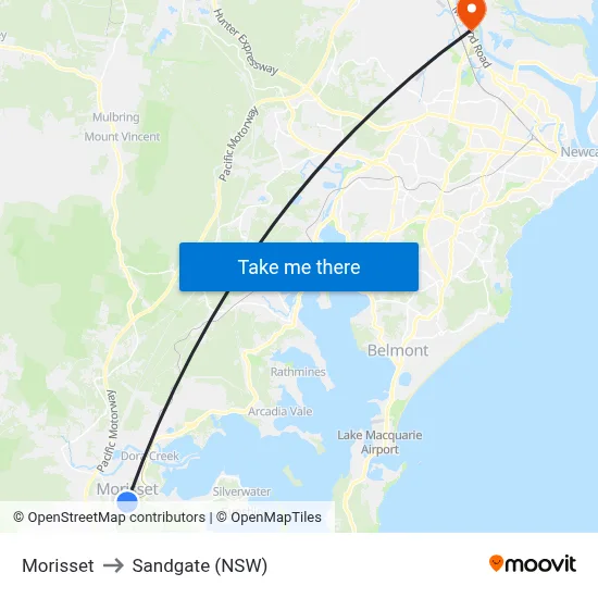 Morisset to Sandgate (NSW) map