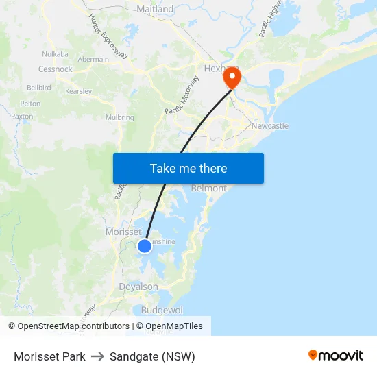 Morisset Park to Sandgate (NSW) map