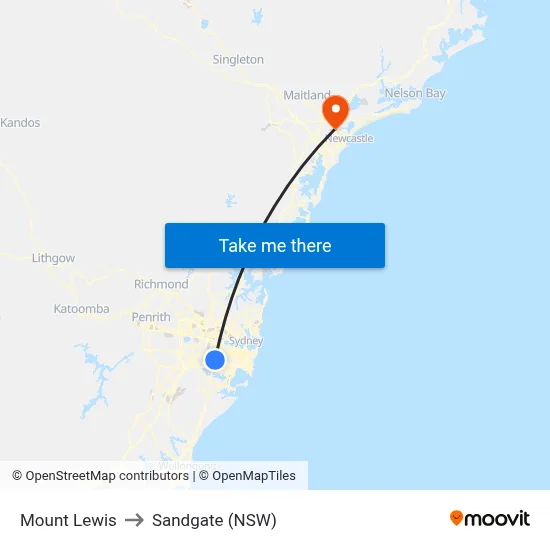 Mount Lewis to Sandgate (NSW) map