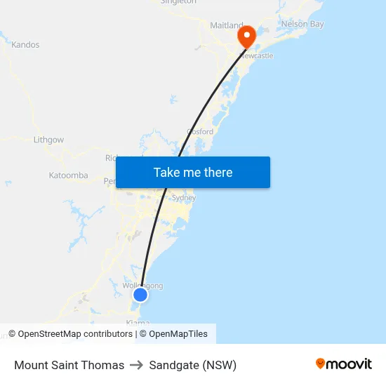 Mount Saint Thomas to Sandgate (NSW) map
