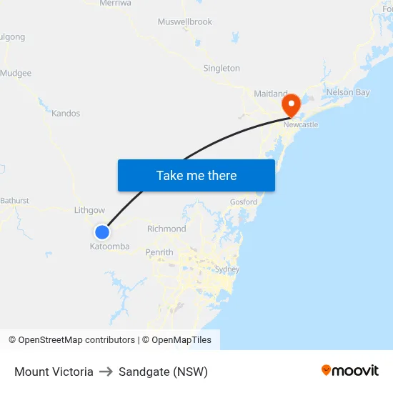 Mount Victoria to Sandgate (NSW) map