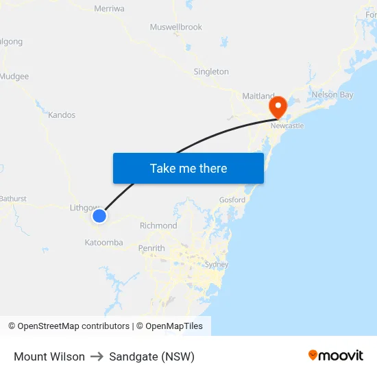 Mount Wilson to Sandgate (NSW) map