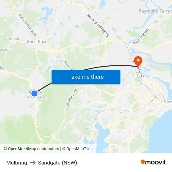 Mulbring to Sandgate (NSW) map