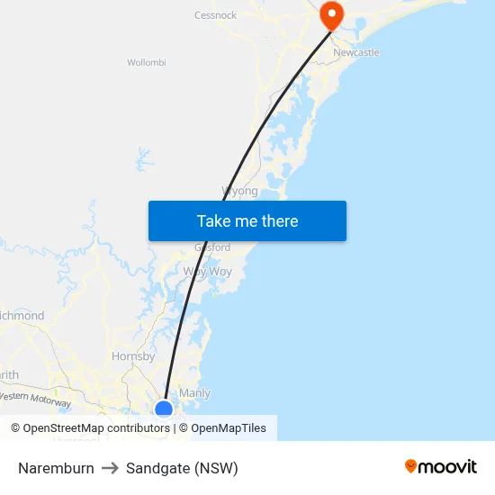 Naremburn to Sandgate (NSW) map