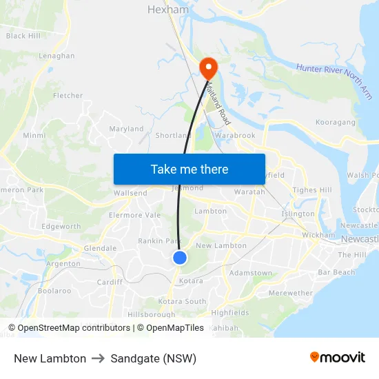 New Lambton to Sandgate (NSW) map