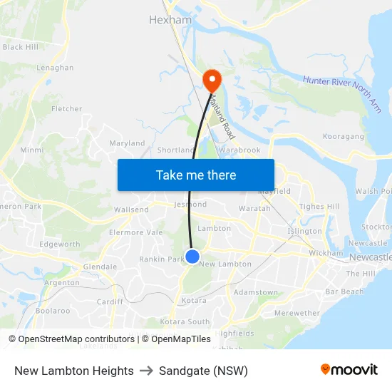 New Lambton Heights to Sandgate (NSW) map