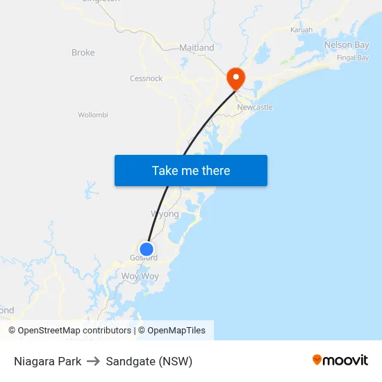 Niagara Park to Sandgate (NSW) map