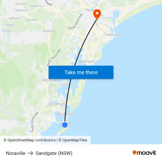 Noraville to Sandgate (NSW) map