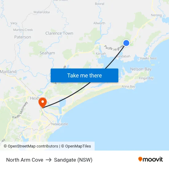 North Arm Cove to Sandgate (NSW) map