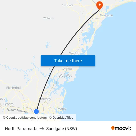 North Parramatta to Sandgate (NSW) map