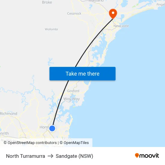 North Turramurra to Sandgate (NSW) map