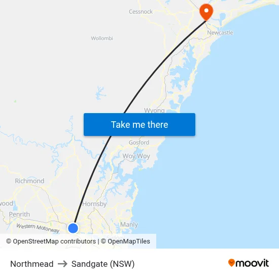Northmead to Sandgate (NSW) map