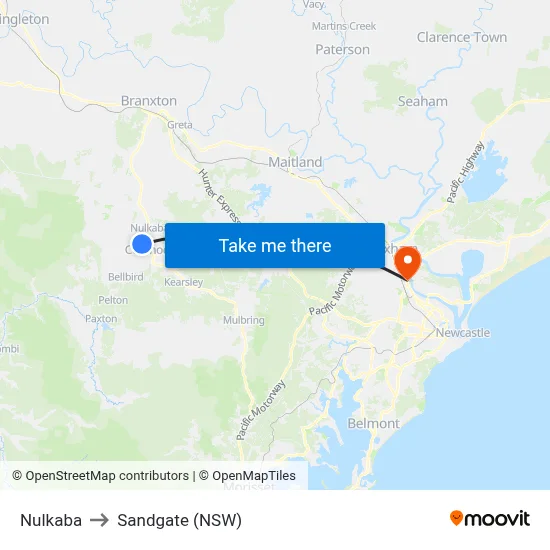 Nulkaba to Sandgate (NSW) map