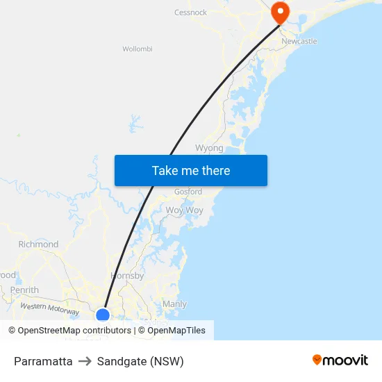 Parramatta to Sandgate (NSW) map