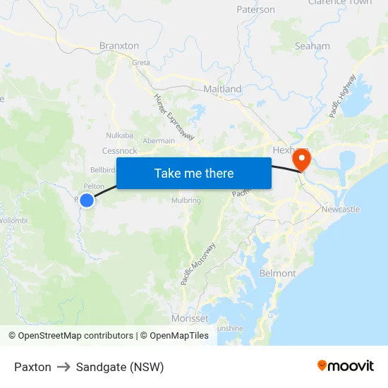 Paxton to Sandgate (NSW) map