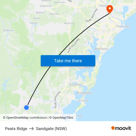 Peats Ridge to Sandgate (NSW) map