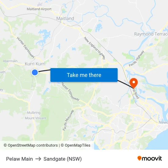 Pelaw Main to Sandgate (NSW) map