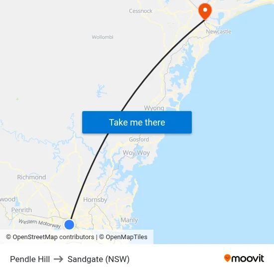 Pendle Hill to Sandgate (NSW) map