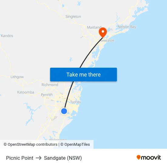 Picnic Point to Sandgate (NSW) map