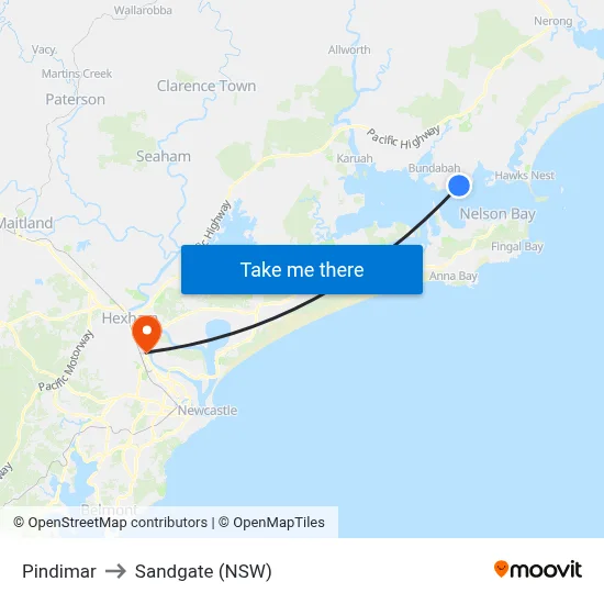 Pindimar to Sandgate (NSW) map