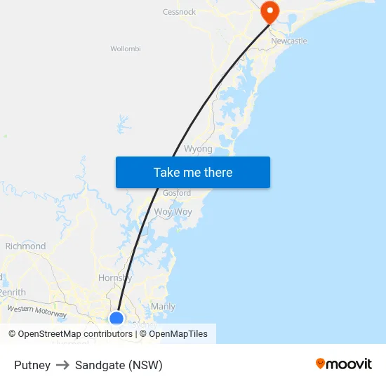 Putney to Sandgate (NSW) map