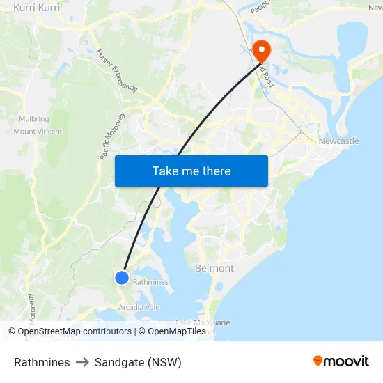 Rathmines to Sandgate (NSW) map