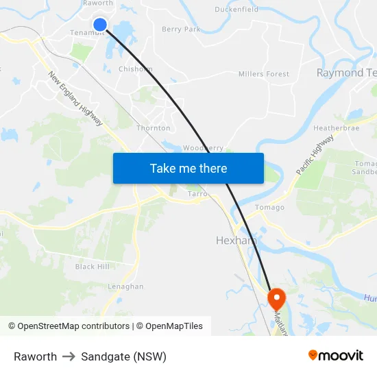 Raworth to Sandgate (NSW) map