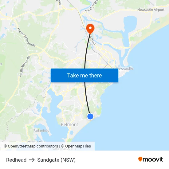 Redhead to Sandgate (NSW) map