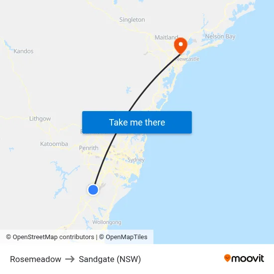 Rosemeadow to Sandgate (NSW) map