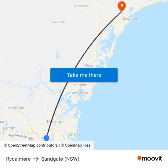Rydalmere to Sandgate (NSW) map
