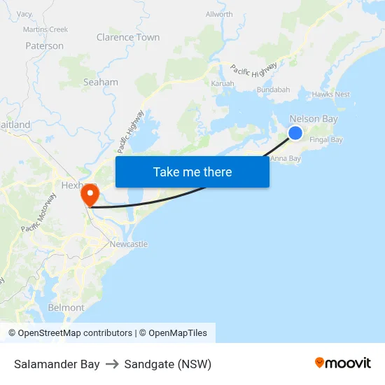 Salamander Bay to Sandgate (NSW) map