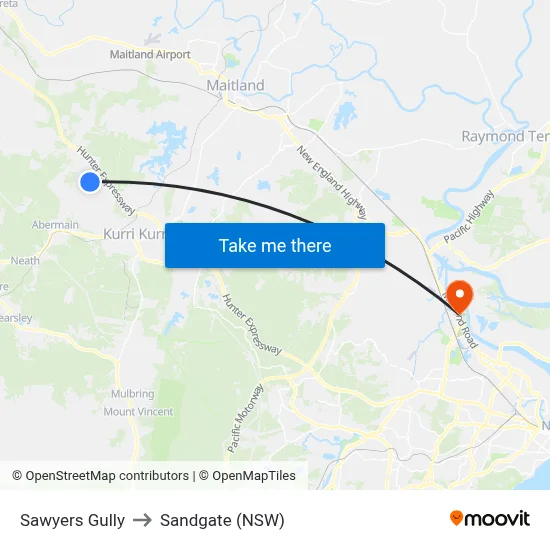 Sawyers Gully to Sandgate (NSW) map