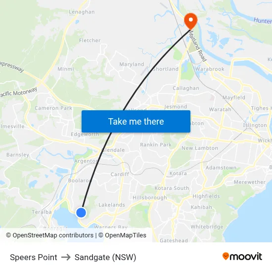 Speers Point to Sandgate (NSW) map