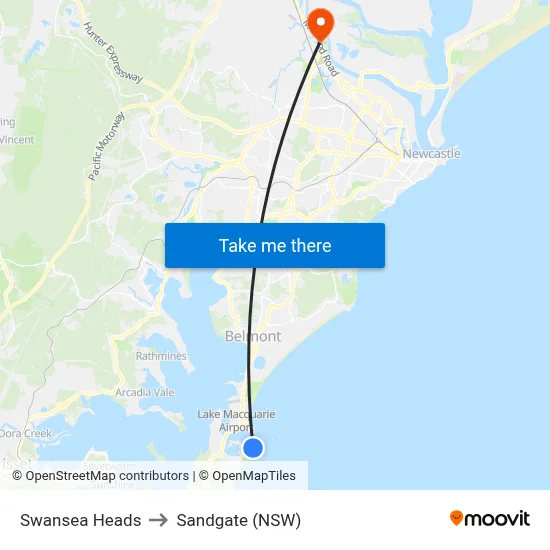 Swansea Heads to Sandgate (NSW) map
