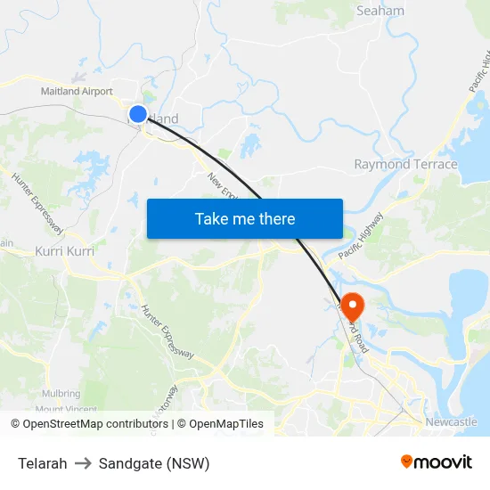 Telarah to Sandgate (NSW) map
