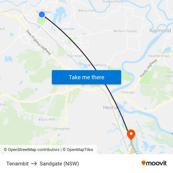 Tenambit to Sandgate (NSW) map