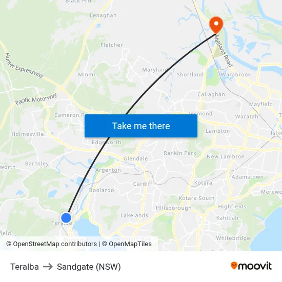 Teralba to Sandgate (NSW) map