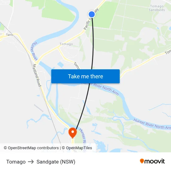 Tomago to Sandgate (NSW) map