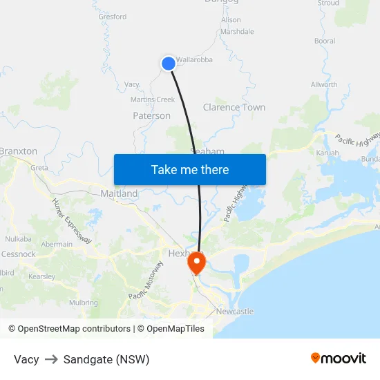 Vacy to Sandgate (NSW) map