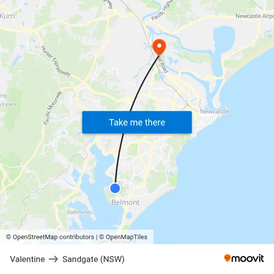 Valentine to Sandgate (NSW) map