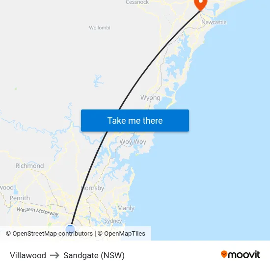 Villawood to Sandgate (NSW) map