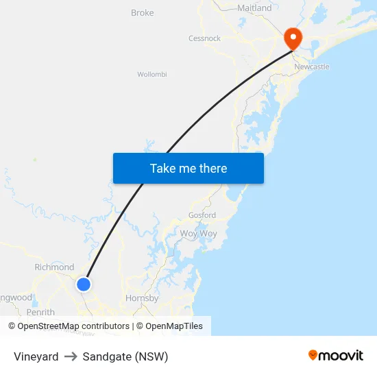 Vineyard to Sandgate (NSW) map