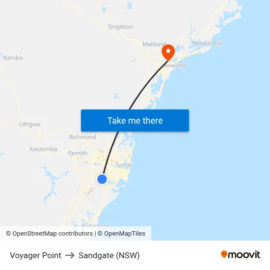 Voyager Point to Sandgate (NSW) map