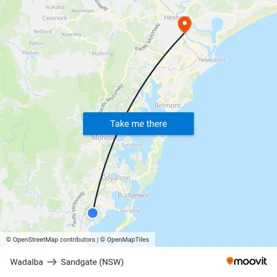 Wadalba to Sandgate (NSW) map