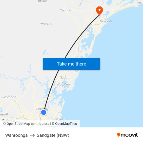 Wahroonga to Sandgate (NSW) map