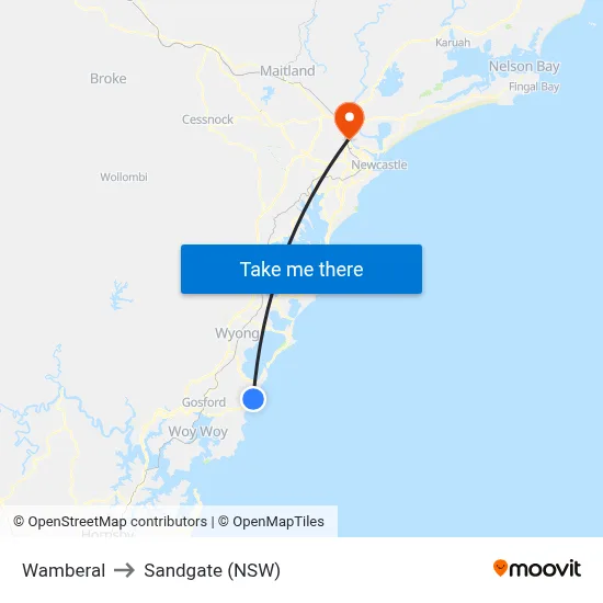 Wamberal to Sandgate (NSW) map