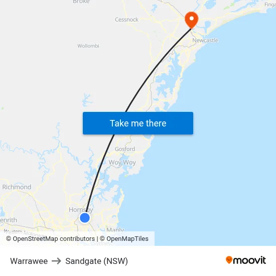 Warrawee to Sandgate (NSW) map