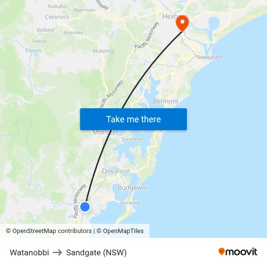 Watanobbi to Sandgate (NSW) map